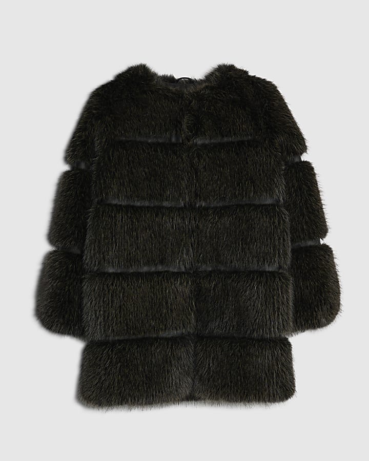 Brown Faux Fur Panelled Coat