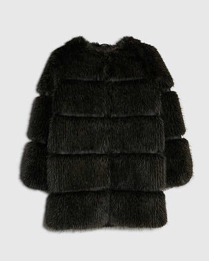 Brown Faux Fur Panelled Coat