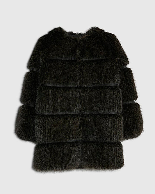 Brown Faux Fur Panelled Coat