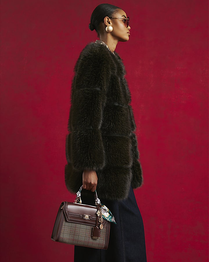 Brown Faux Fur Panelled Coat