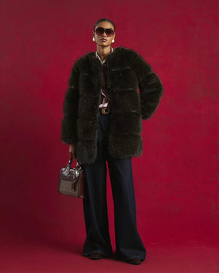 Brown Faux Fur Panelled Coat