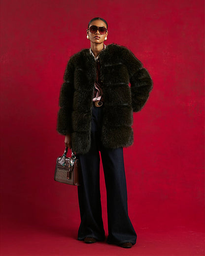 Brown Faux Fur Panelled Coat