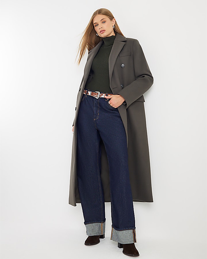 Khaki Tailored Double Breasted Coat