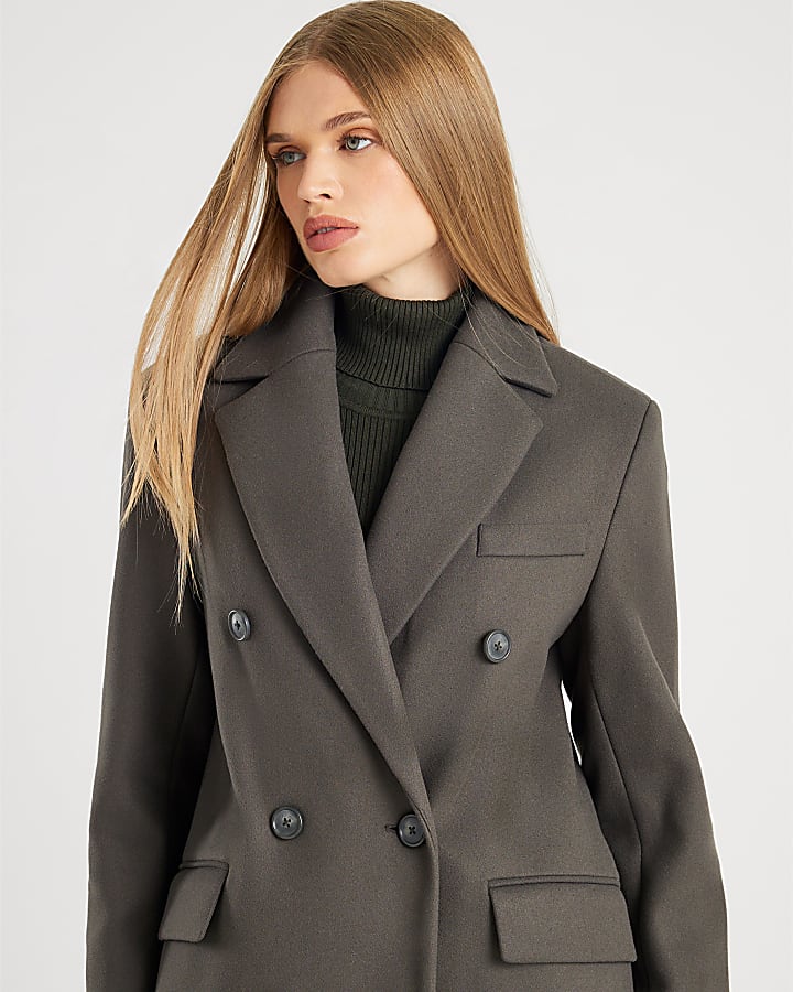 Khaki Tailored Double Breasted Coat