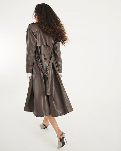 Brown Faux Leather Belted Trench Coat | River Island