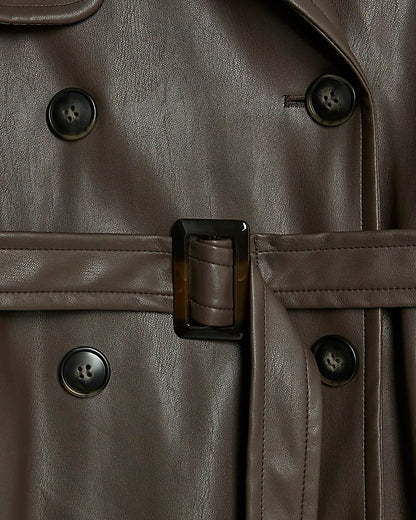 Brown Faux Leather Belted Trench Coat | River Island