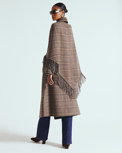 Brown Wool Blend Check Scarf And Trench Coat