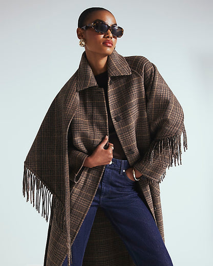 Brown Wool Blend Check Scarf And Trench Coat