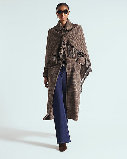 Brown Wool Blend Check Scarf And Trench Coat