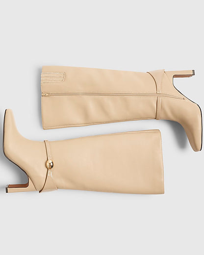 Beige High Leg Gold Hardware Boots