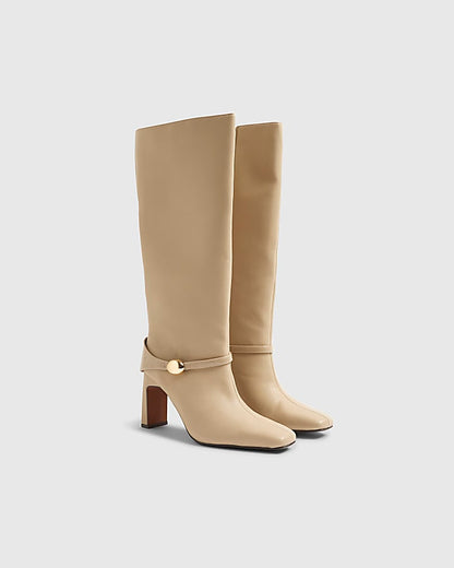 Beige High Leg Gold Hardware Boots