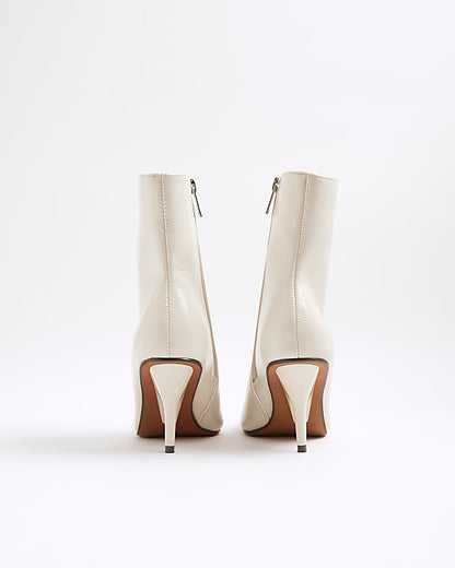 White Pointed Toe Stiletto Ankle Boots