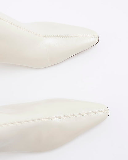 White Pointed Toe Stiletto Ankle Boots