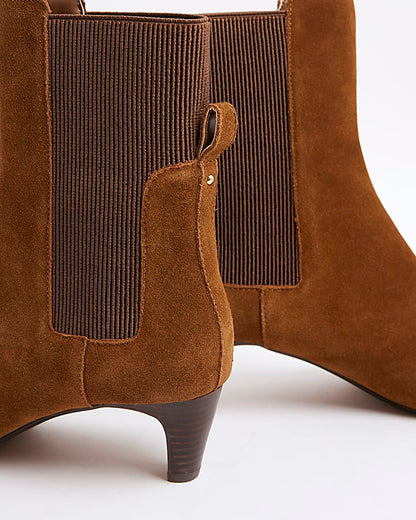 Brown Suede Low Heeled Boots