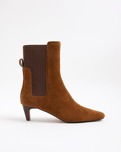 Brown Suede Low Heeled Boots