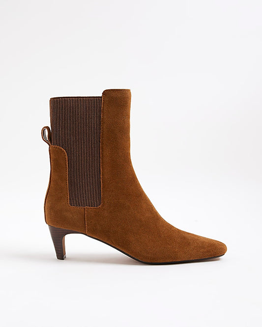 Brown Suede Low Heeled Boots