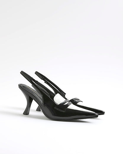 Black Monochrome Slingback Pointed Heels | River Island