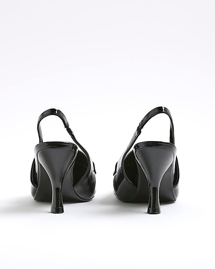 Black Monochrome Slingback Pointed Heels | River Island
