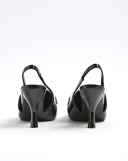 Black Monochrome Slingback Pointed Heels | River Island