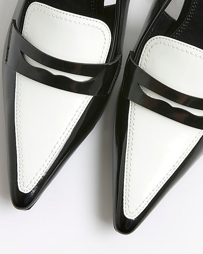 Black Monochrome Slingback Pointed Heels | River Island