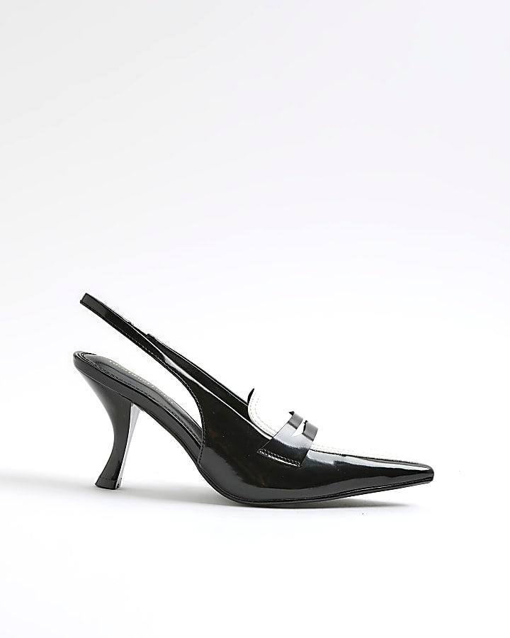 Black Monochrome Slingback Pointed Heels | River Island