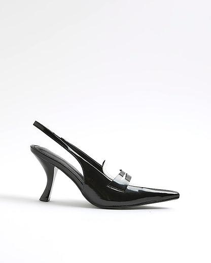 Black Monochrome Slingback Pointed Heels | River Island