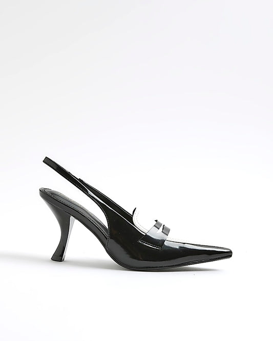 Black Monochrome Slingback Pointed Heels | River Island
