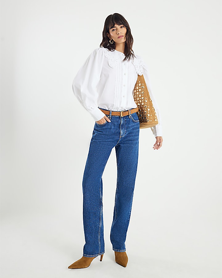 White Long Sleeve Collared Blouse