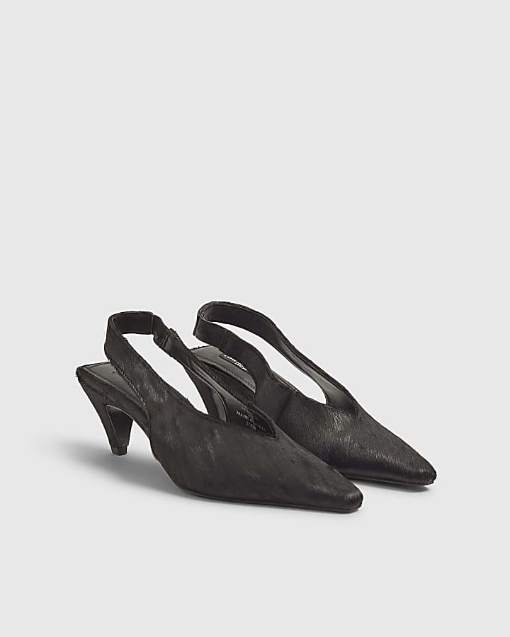 Black Suede Chisel Toe Slingback Heels | River Island