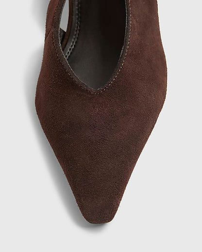 Brown Suede Chisel Toe Slingback Heels