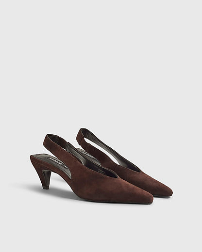 Brown Suede Chisel Toe Slingback Heels