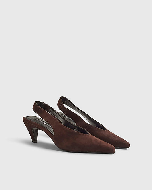 Brown Suede Chisel Toe Slingback Heels