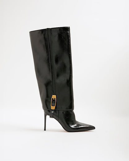 Black 2 In 1 High Leg Heeled Boots | River Island