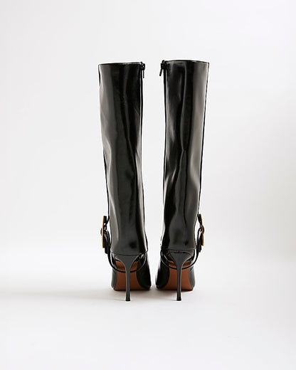 Black 2 In 1 High Leg Heeled Boots | River Island