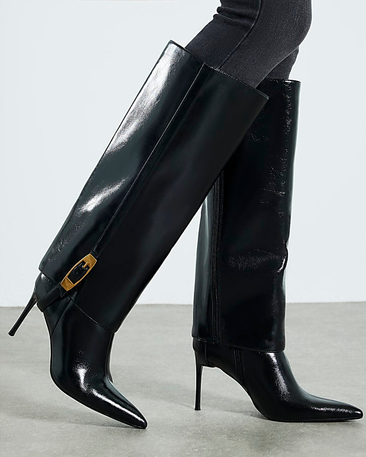Black 2 In 1 High Leg Heeled Boots | River Island