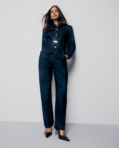 Blue High Rise Tapered Jeans