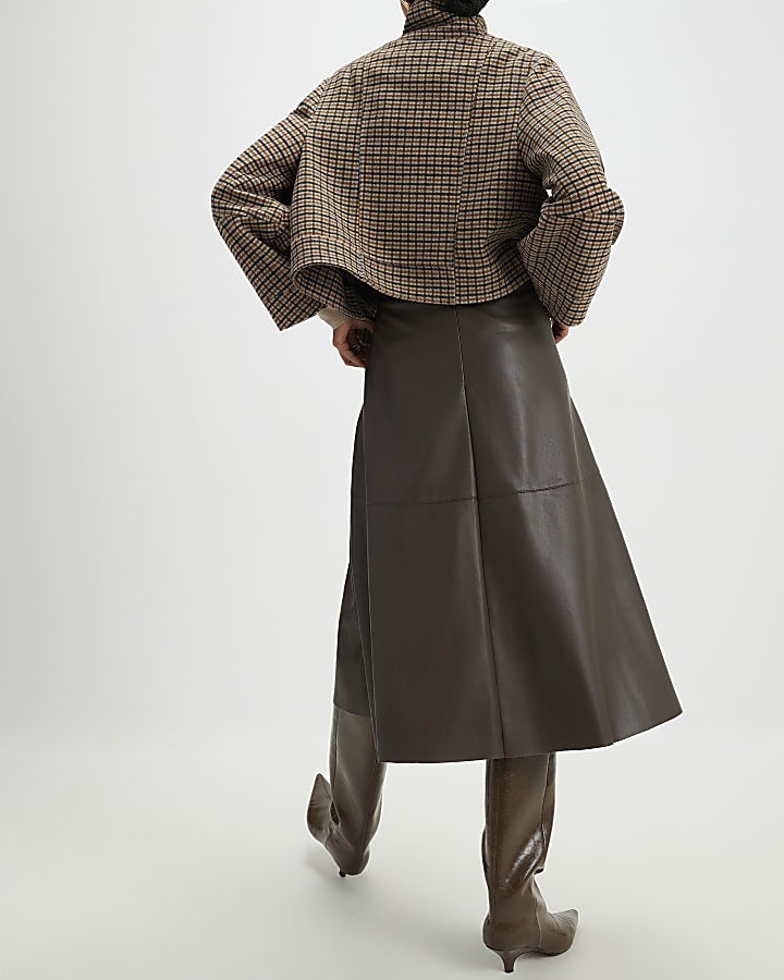 Brown Faux Leather Midi Skirt | River Island