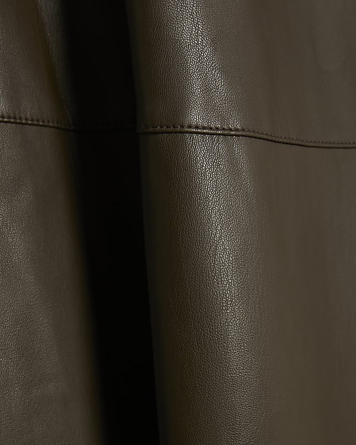 Brown Faux Leather Midi Skirt