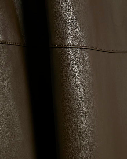 Brown Faux Leather Midi Skirt