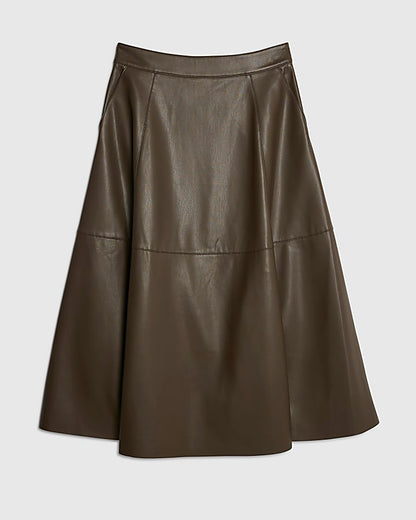 Brown Faux Leather Midi Skirt