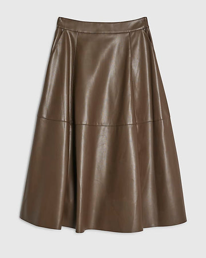 Brown Faux Leather Midi Skirt | River Island