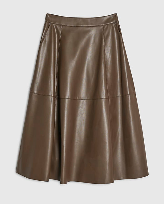 Brown Faux Leather Midi Skirt | River Island