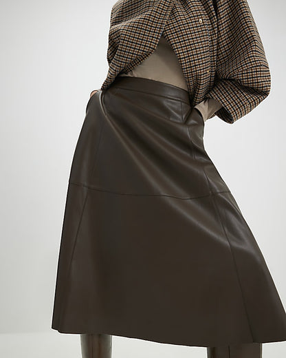 Brown Faux Leather Midi Skirt | River Island