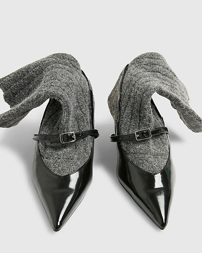 Grey Knit Sock Boot Court Heels