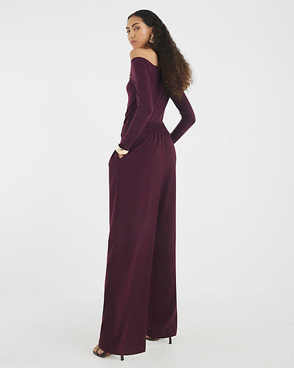 Red Wide Leg Tailored Trousers