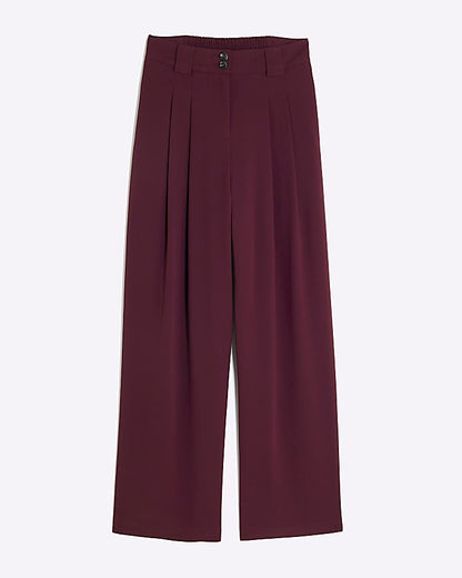 Red Wide Leg Tailored Trousers