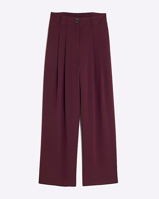 Red Wide Leg Tailored Trousers