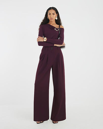 Red Wide Leg Tailored Trousers