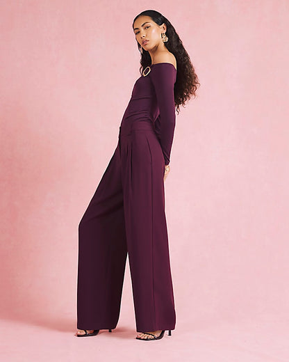 Red Wide Leg Tailored Trousers