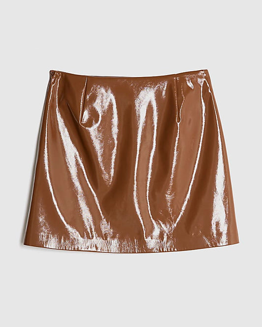Brown Faux Leather Mini Skirt